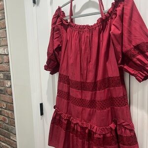 BCBGMaxAzria Burgundy Off-Shoulder Ruffle Dress